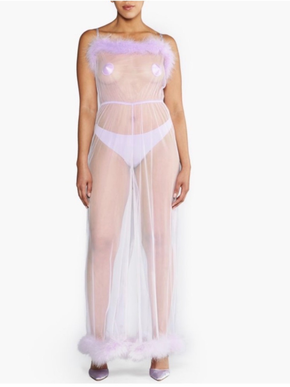 Sheer Marabou' jumpsuit in lilac from 'Savage x Fenty' by Rihanna